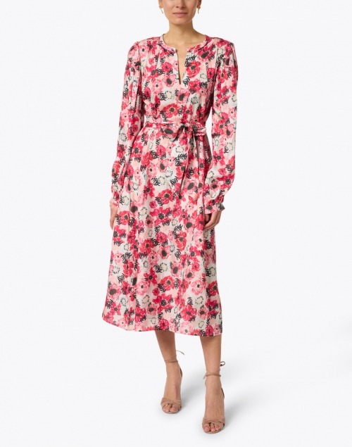 Donna Pink and White Floral Silk Dress