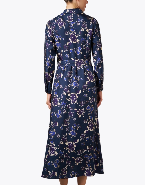 Back image - Rosso35 - Navy Floral Silk Shirt Dress