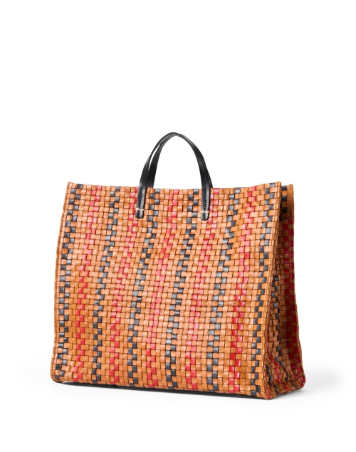 Front image - Clare V. - Brown Striped Woven Checker Leather Tote