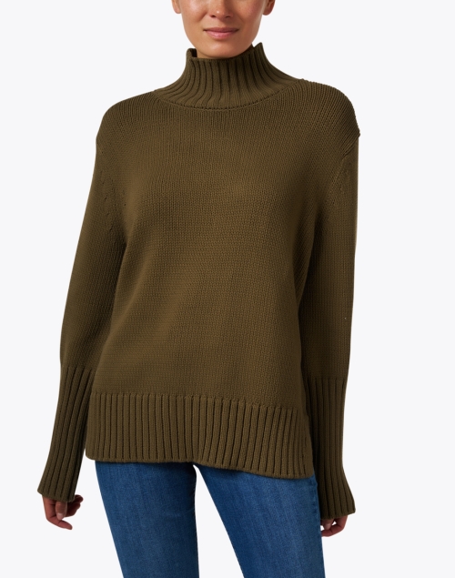 Front image - White + Warren - Olive Green Rib Sweater