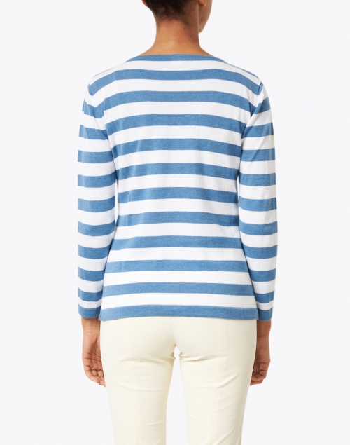 Back image - Blue - Blue and White Striped Pima Cotton Boatneck Sweater