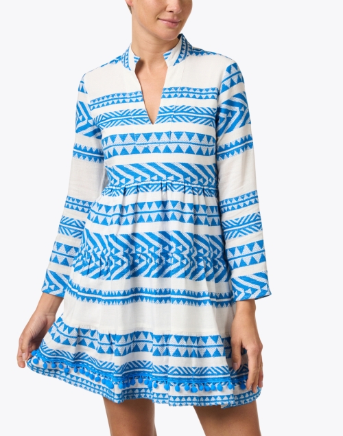 Front image - Sail to Sable - White and Blue Print Cotton Tunic Dress