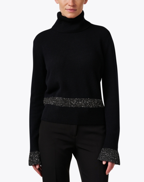 Front image - Seventy - Black Metallic Stripe Turtleneck Sweater