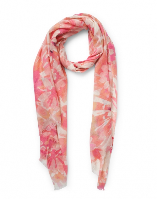 Kinross - Flamingo Pink Floral Print Silk Cashmere Scarf