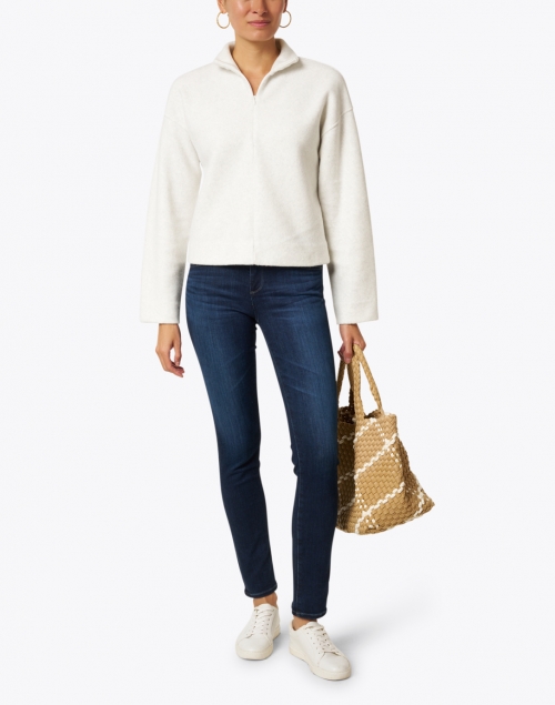 Vince - White Quarter Zip Cotton Fleece Sweater