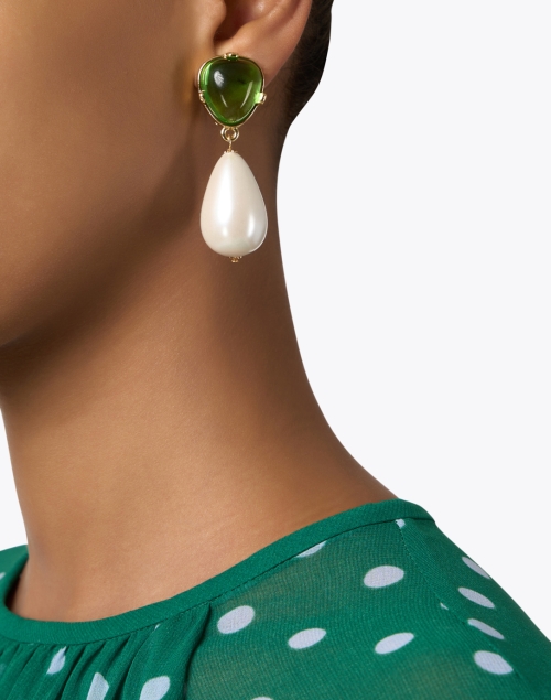Peridot and Pearl Clip Drop Earrings