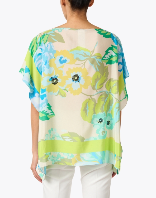 Back image - Seventy - Blue and Green Print Silk Poncho Top