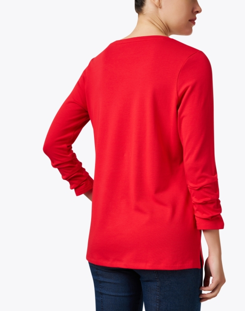 Back image - E.L.I. - Red Pima Cotton Ruched Sleeve Tee