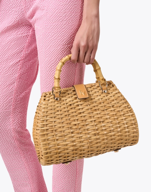 Rooster Wicker Bamboo Handle Bag