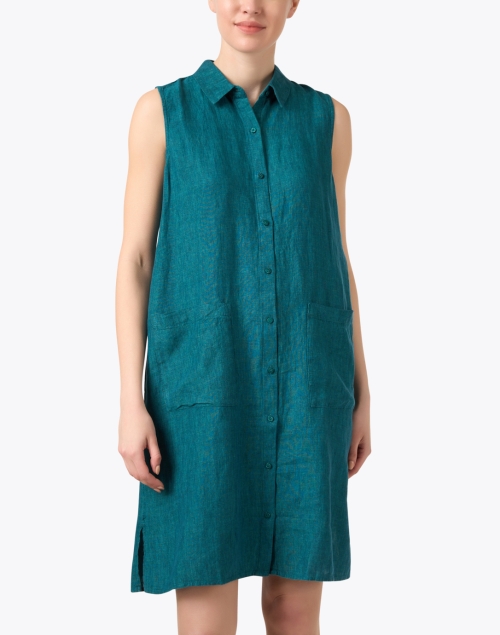 Front image - Eileen Fisher - Agean Teal Shirt Dress