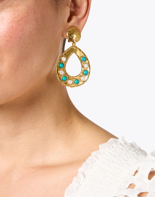 Thalita Pearl and Turquoise Drop Earrings