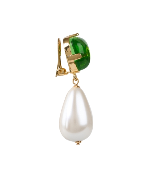 Back image - Kenneth Jay Lane - Peridot and Pearl Clip Drop Earrings