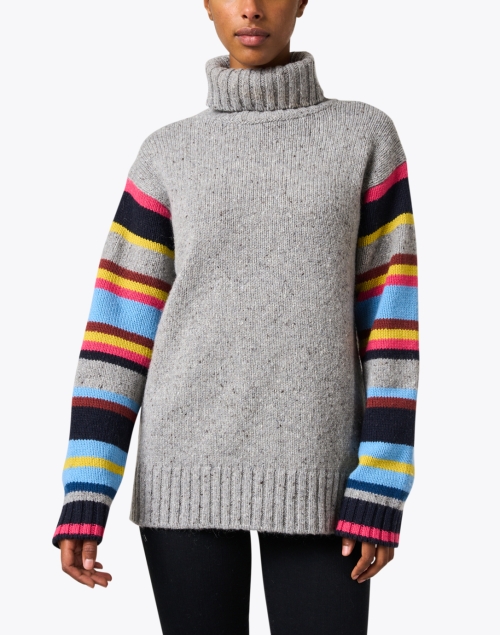 Front image - Chinti and Parker - Grey Wool Cashmere Stripe Sleeve Sweater