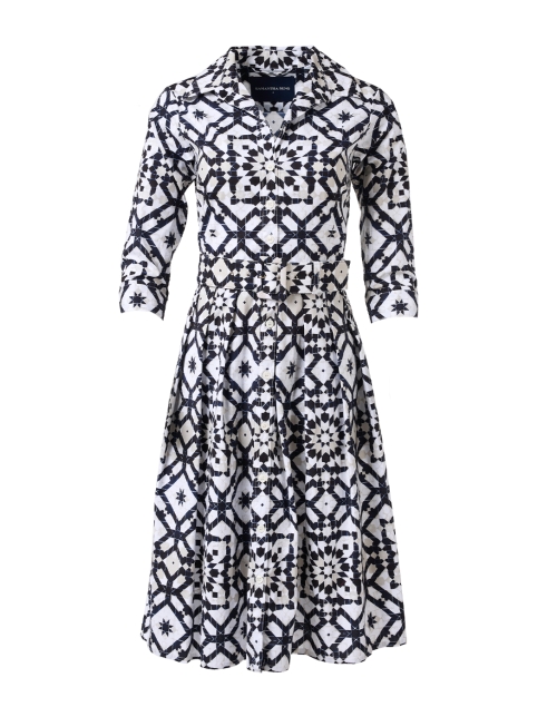 Product image - Samantha Sung - Audrey Blue and White Tile Print Stretch Cotton Dress