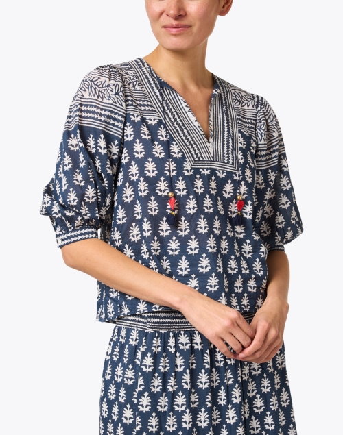 Front image - Bell - Fran Navy Print Cotton Silk Blouse