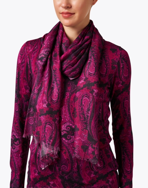Look image - Pashma - Purple Paisley Print Cashmere Silk Scarf