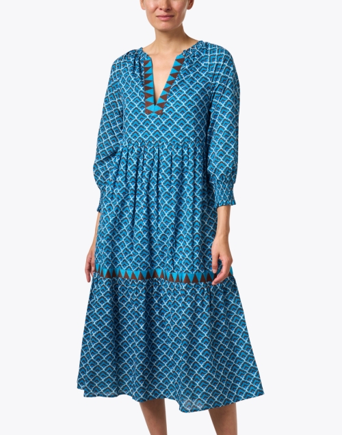 Front image - Ro's Garden - Genia Blue Print Cotton Dress