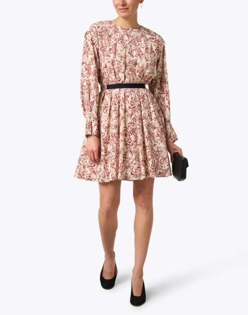 Red Floral Print Pleated Dress