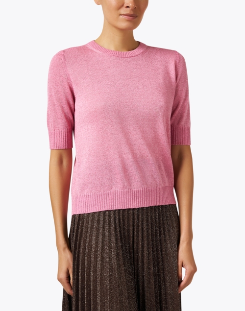 Front image - D.Exterior - Pink Lurex Elbow Sleeve Sweater