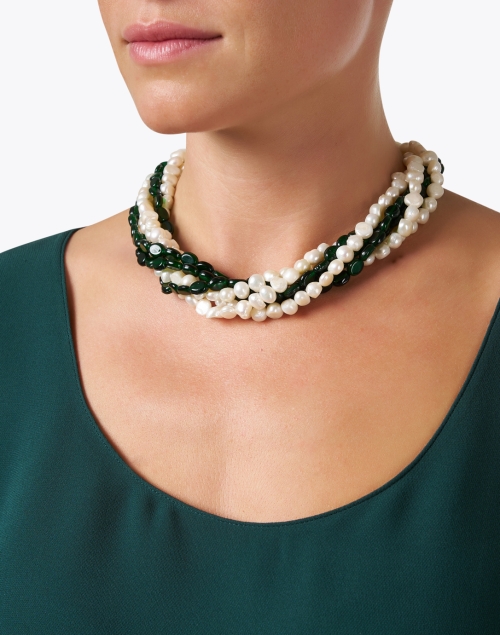 Look image - Kenneth Jay Lane - Green Stone and Pearl Multi Strand Necklace