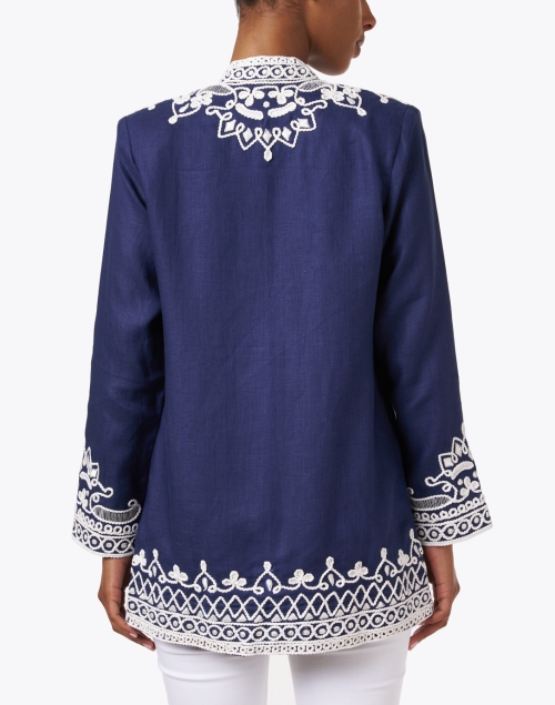 Back image - Bella Tu - Ceci Navy Embroidered Linen Jacket