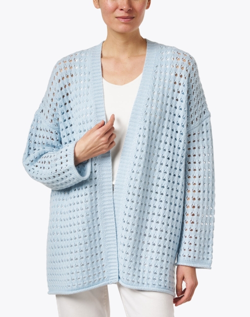Front image - Allude - Blue Wool Cashmere Open Cardigan