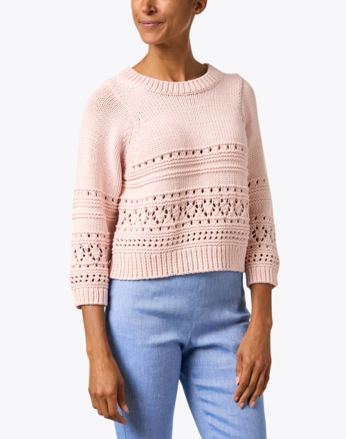 Front image - White + Warren - Pink Cotton Pointelle Sweater