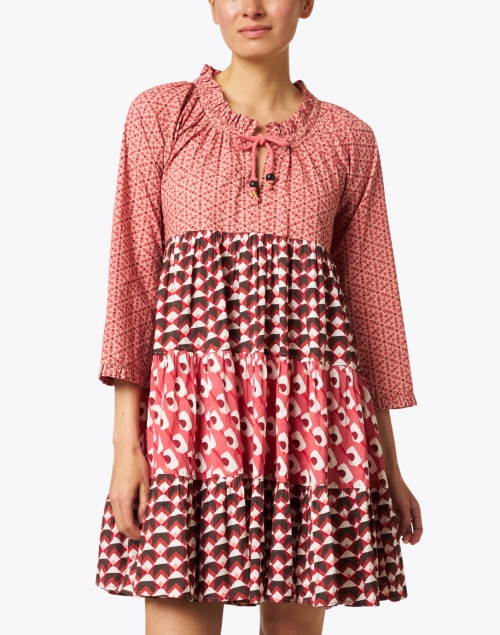 Ro's Garden - Sonia Red Geometric Printed Cotton Dress