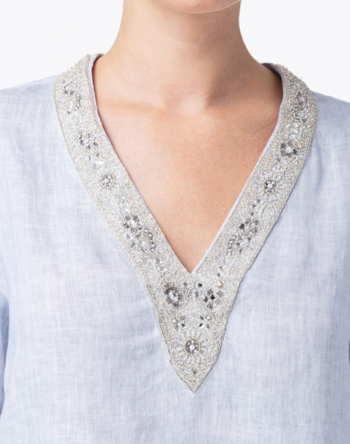 Extra_1 image - 120% Lino - Sky Blue Embellished Linen Shirt