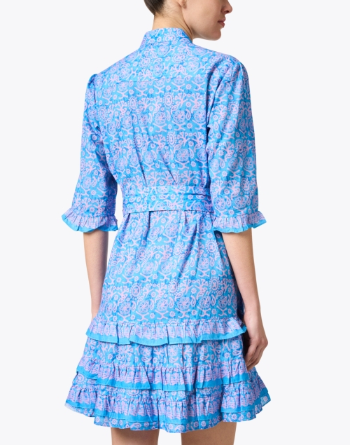Back image - Bella Tu - Blue Print Embroidered Shirt Dress