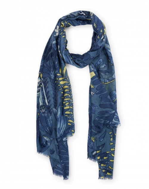 Kinross Blue Elephant Print Silk Cashmere Scarf