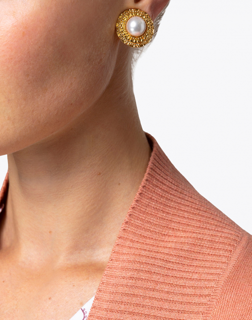 Pearl and Gold Button Clip-On Earrings