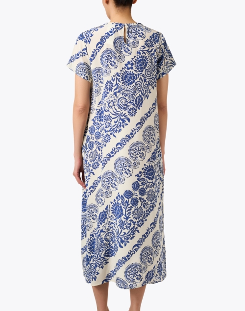 Back image - Weekend Max Mara - Orchis Cream and Blue Print Silk Dress