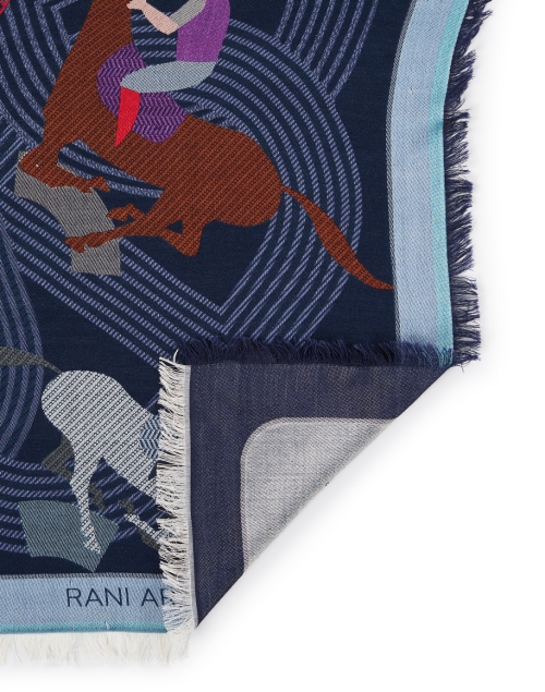Back image - Rani Arabella - Blue Racing Print Wool Cashmere Silk Scarf