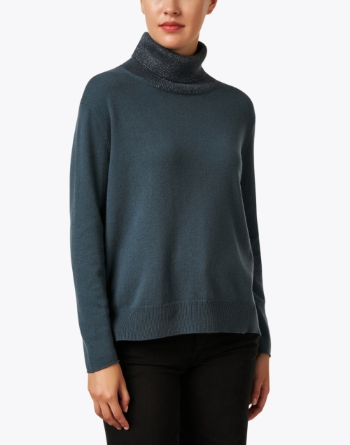Front image - Fabiana Filippi - Petrolio Teal Shimmer Turtleneck Sweater