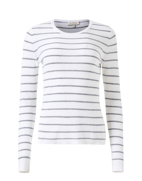 White and Navy Striped Cotton Top