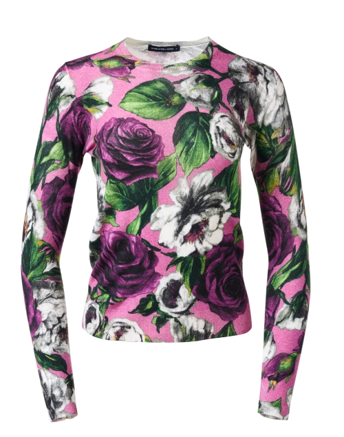 Product image - Samantha Sung - Charlotte Pink Rose Print Silk Cashmere Sweater 