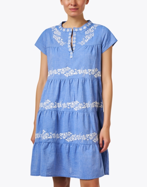 Front image - Ro's Garden - Isabel Blue Chambray Embroidered Dress