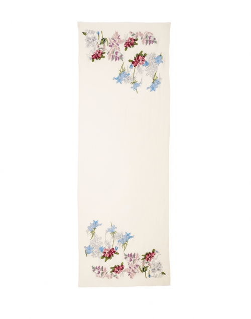 Front image - Janavi - Ivory and Multi Floral Embroidered Wool Scarf