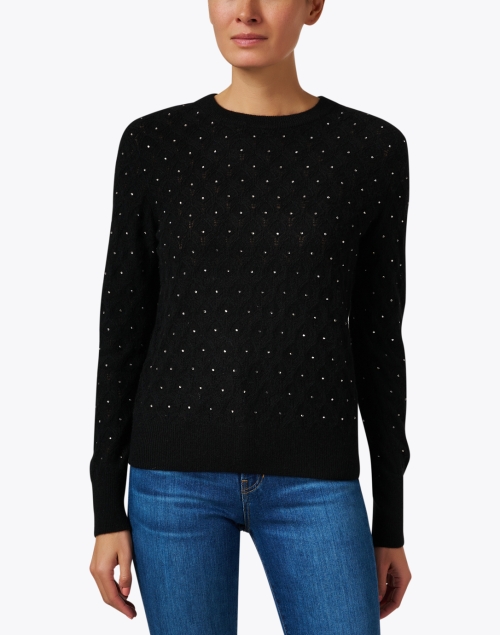 Front image - White + Warren - Black Cashmere Embellished Sweater