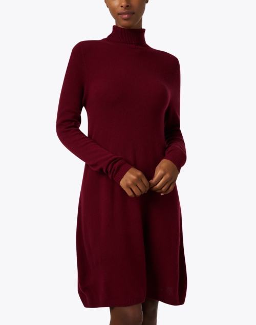 Front image - Allude - Bordeaux Red Wool Cashmere Turtleneck Dress