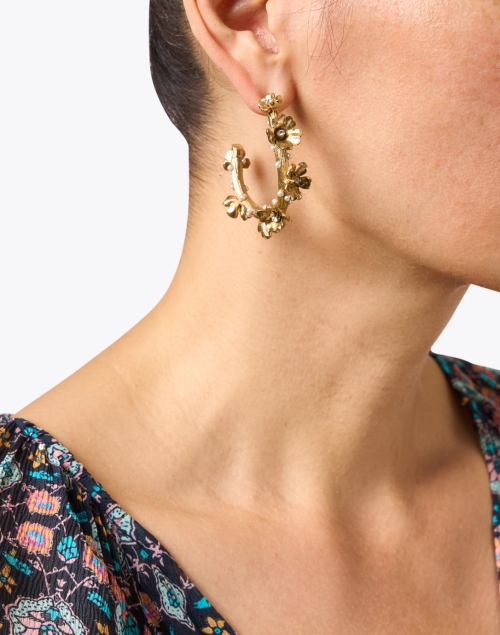 Flower Crystal and Gold Hoop Earrings