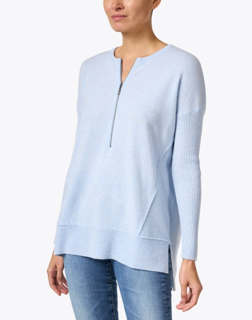 Front image - Kinross - Blue Cashmere Quarter Zip Sweater