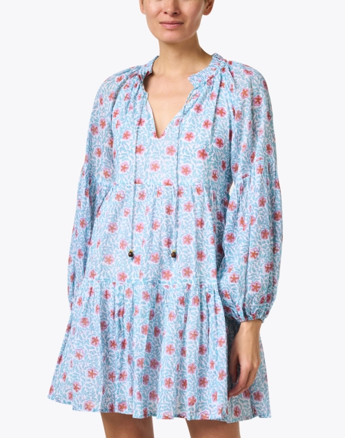 Front image - Oliphant - Villa Blue and Pink Print Cotton Dress