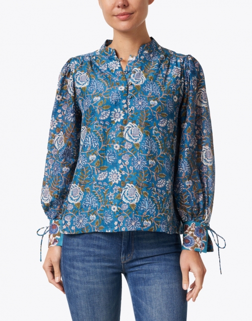Oliphant - Teal Toulouse Printed Cotton Blouse