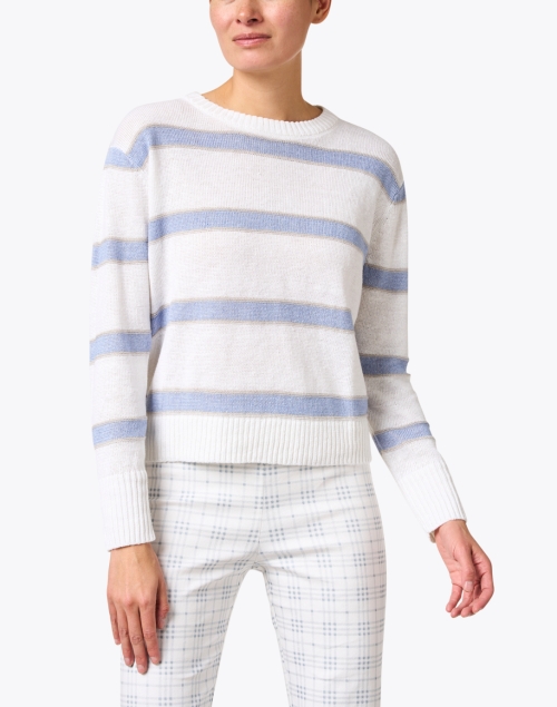 Front image - Kinross - White and Blue Striped Linen Sweater