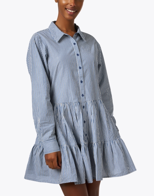 Front image - Apiece Apart - Anna Blue Striped Cotton Dress