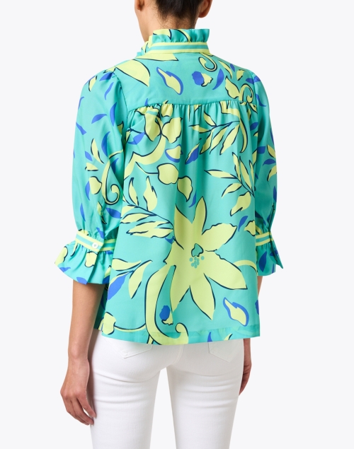 Back image - Gretchen Scott - Turquoise Floral Printed Ruffle Tunic