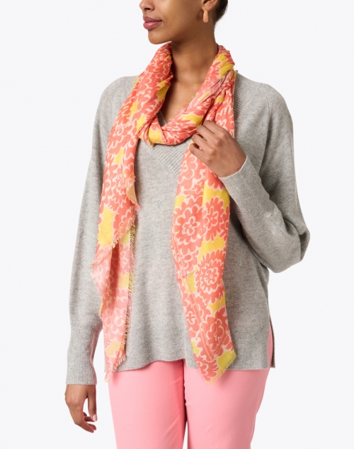 Orange Peonies Print Modal and Cashmere Scarf