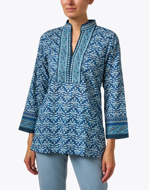 Front image - Bella Tu - Alice Blue Embroidered Tunic Top